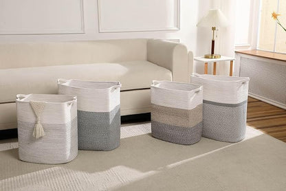Tall Laundry Basket With Handles, Woven Cotton Rope Big Laundry Hamper Sorters - Image 6
