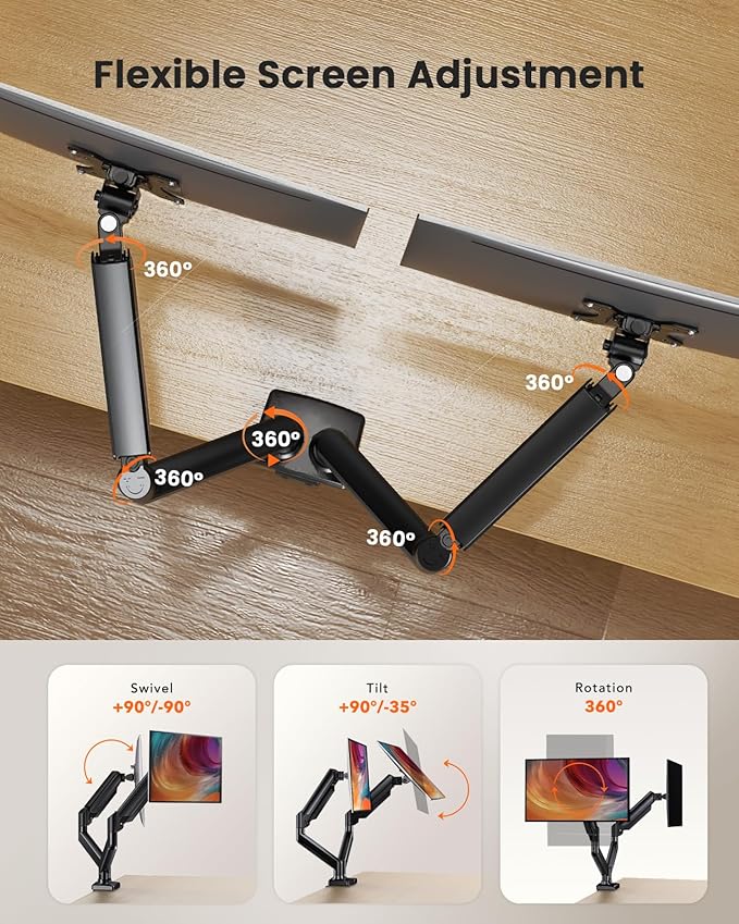 ErGear Dual Monitor Stand up to 32 inches Screen, Load-Bearing Max 22 lbs Each - Image 4