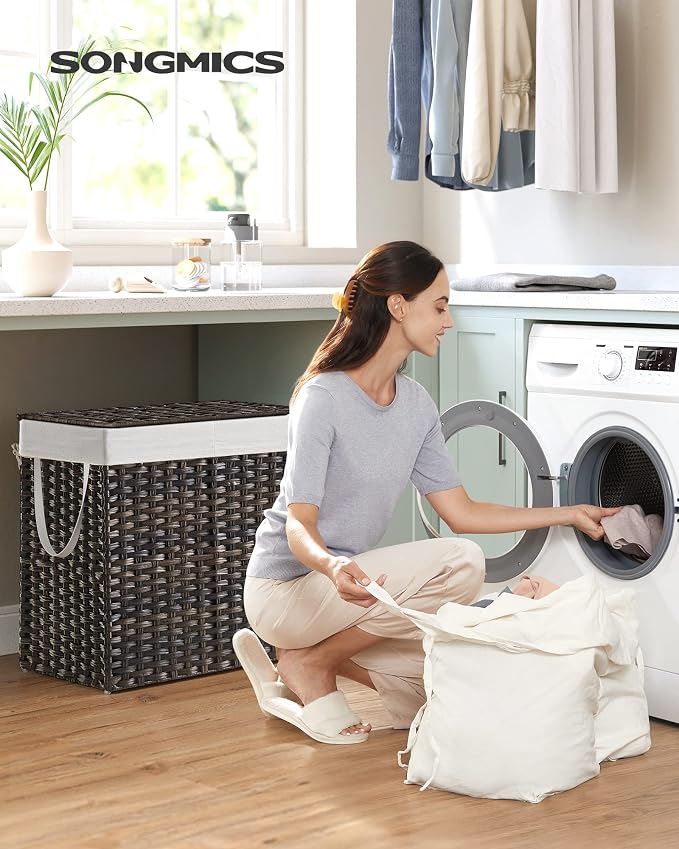 SONGMICS Laundry Hamper with Lid, 130L Clothes Hamper with 2 Removable Liner - Image 2