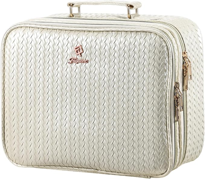 Makeup Bag with LED Lighted Mirror 12.2 IN Travel Double Layer Makeup Case by Faquenc