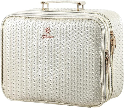 Makeup Bag with LED Lighted Mirror 12.2 IN Travel Double Layer Makeup Case by Faquenc