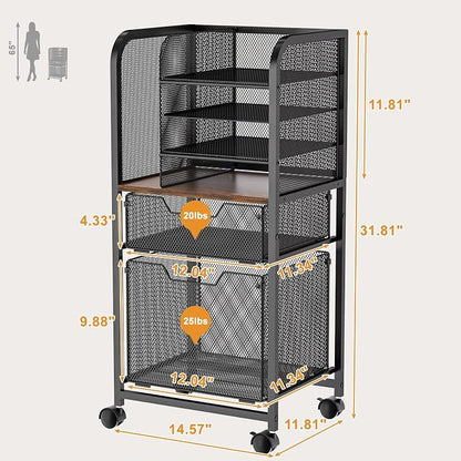 6-Tier Rolling File Cart with 2 Drawers, File Cabinet Organizer - Image 8
