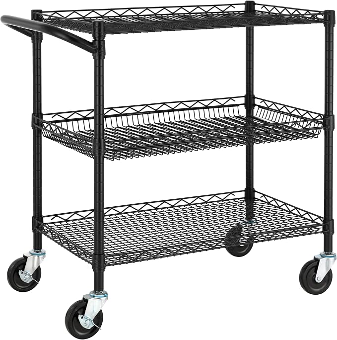 Finnhomy 3 Tier Heavy Duty Commercial Grade Utility Cart, Wire Rolling Metal by Finnhomy