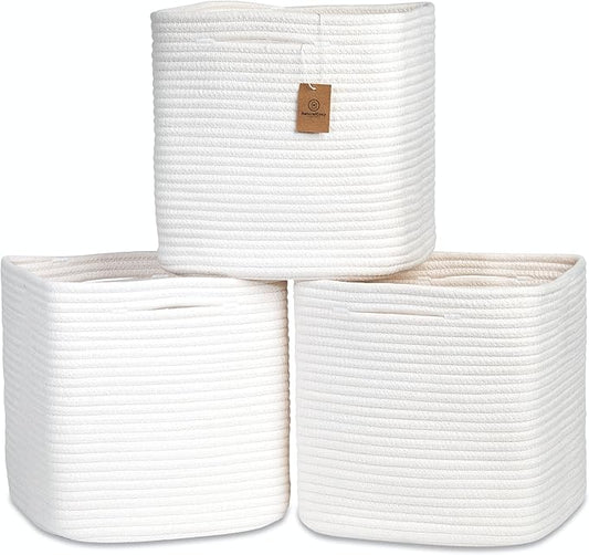 NaturalCozy 13 Inch Cube Storage Bins Cotton Rope Woven Baskets by NaturalCozy