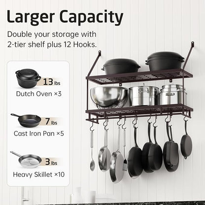 KES 30-Inch Oiled Bronze Pot Rack Wall Mounted, 2-Tier Hanging Pot and Pan - Image 3