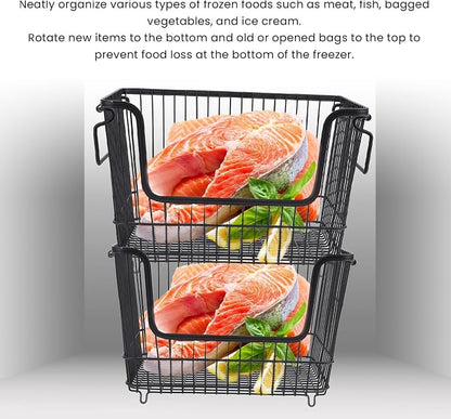 Tyenaza Freezer Organizer Bin Keep Tidy Metal Stackable Fruits Meat Wire Basket - Image 5