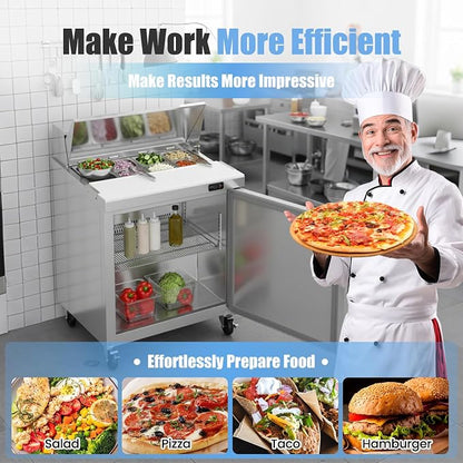 29" W Commercial Refrigerator Sandwich Salad Prep Table, Stainless Steel 1-Door - Image 3