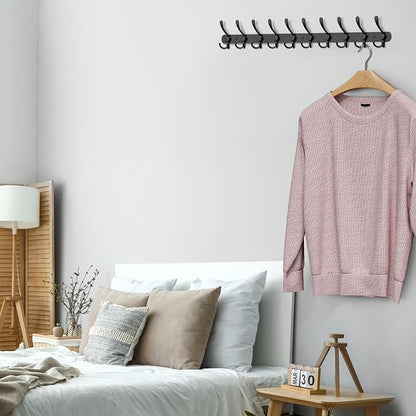 Coat Rack Wall Mount with 10 Tri Hooks, Stainless Steel 32 Inch – Black Matte - Image 4