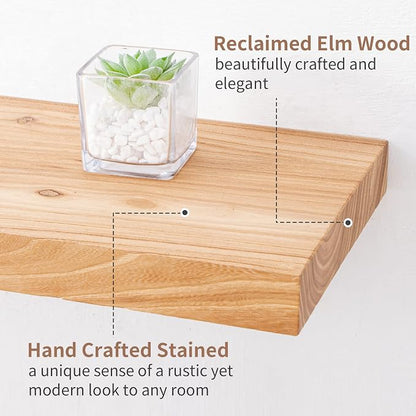 Axeman Floating Shelves for Wall, Rustic Elm Wood 56''W x 8" D Wall Shelf - Image 4