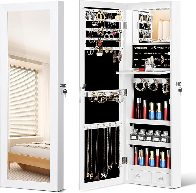 Mirror Jewelry Organizer, Wall/Door Mounted Jewelry Armoire by JOYUSAEN