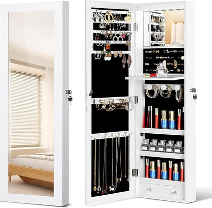 Mirror Jewelry Organizer, Wall/Door Mounted Jewelry Armoire by JOYUSAEN