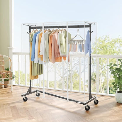 Hoctieon Z Clothes Rack with Cover, Metal Heavy Duty Clothing Rack, Rolling - Image 8