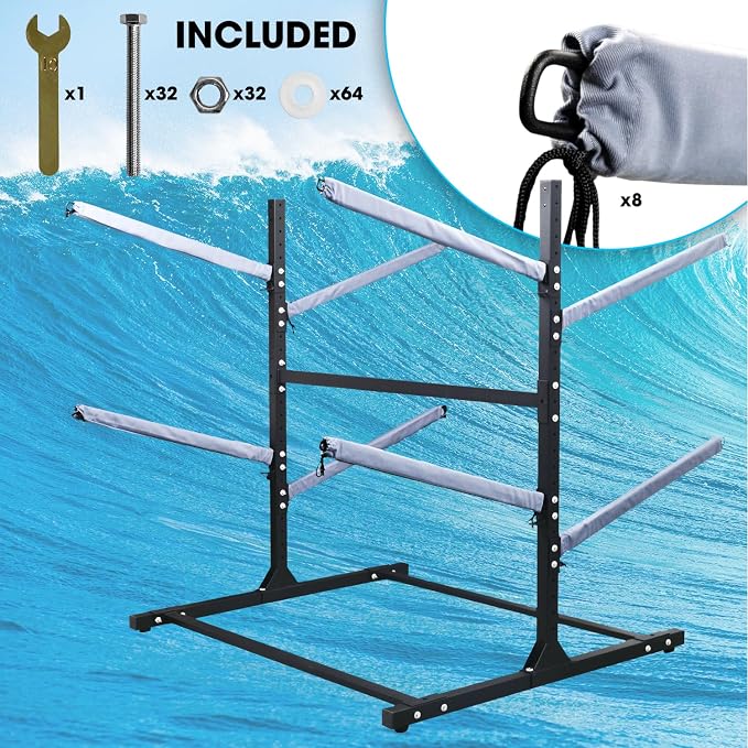 Adjustable Kayak Storage Rack, Freestanding Sup Storage Stand, Weatherproof - Image 6