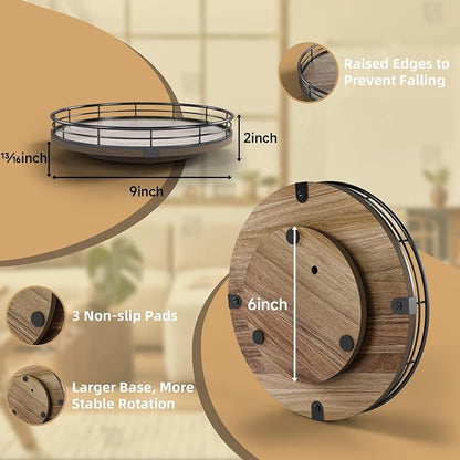 Acacia Wood 9" Bathroom Vanity Tray Turntable, Farmhouse Round Bathroom - Image 2