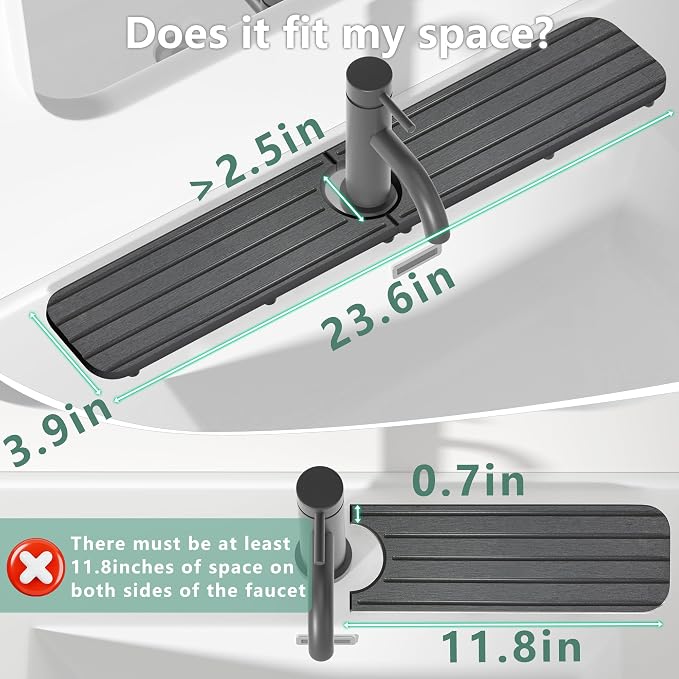23.6inch x 4inch Kitchen Sink Faucet Mat, Water Absorbing Stone Faucet Splash - Image 2