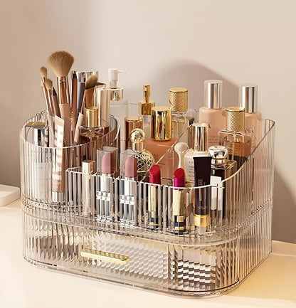 Makeup Organizer with Drawers and 360° Rotating Brush Holder, Large Capacity by Unknown