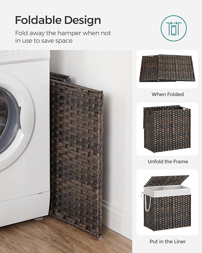 SONGMICS Laundry Hamper with Lid, 130L Clothes Hamper with 2 Removable Liner - Image 8