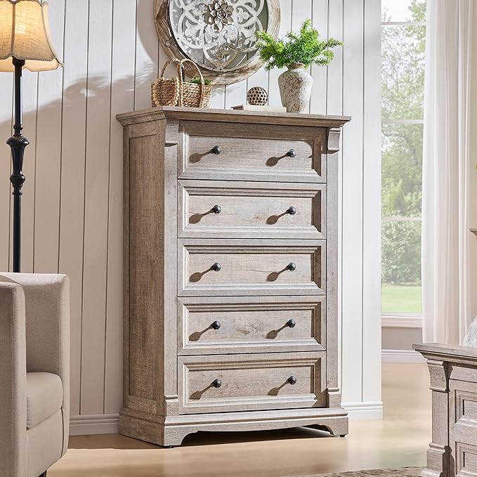 T4TREAM Farmhouse 5 Drawers Dresser by T4TREAMFurniture