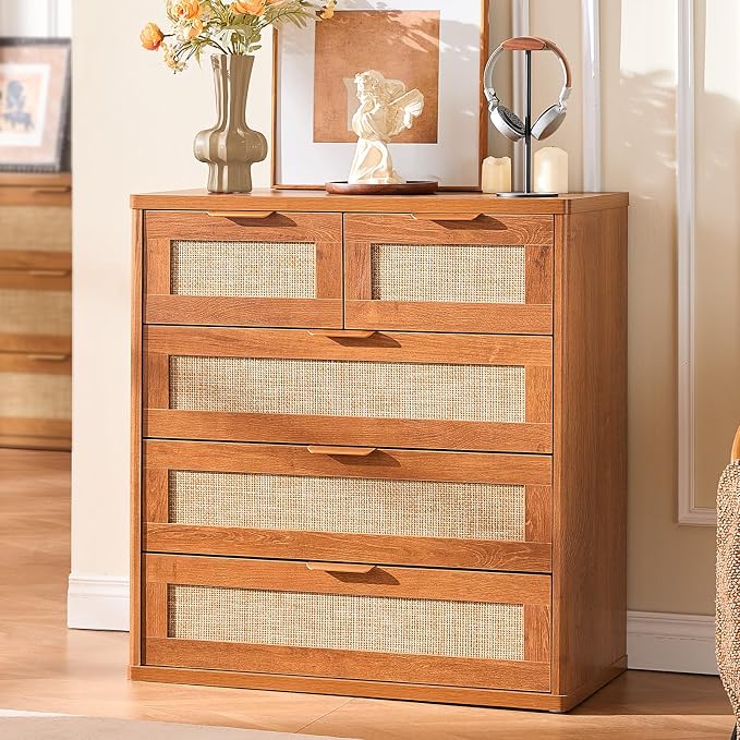 LEYAOYAO Rattan Dresser for Bedroom, 33.5" Tall Chest of Drawers, Modern 5 - Image 8