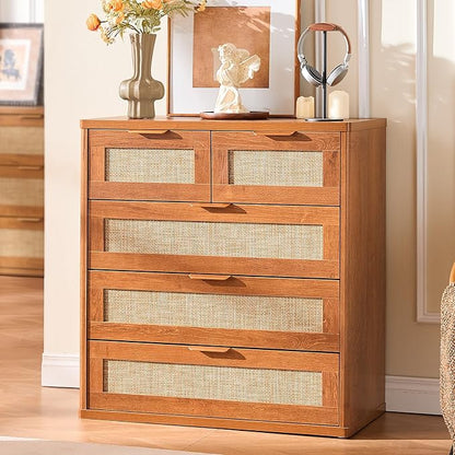 LEYAOYAO Rattan Dresser for Bedroom, 33.5" Tall Chest of Drawers, Modern 5 - Image 8