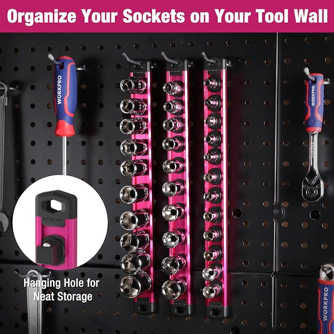 WORKPRO Magnetic Socket Organizer, 1/2-Inch Drive Aluminum Alloy Socket Rail - Image 6