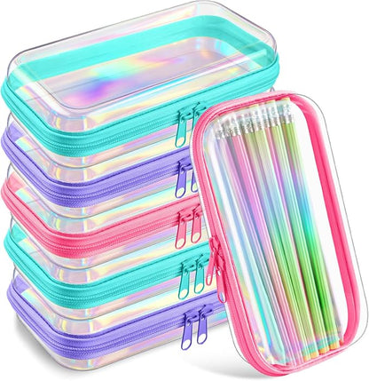 Sanwuta 6 Pcs Clear Hard Zipper Case Hard Plastic Zipper Pouches Transparent by Sanwuta