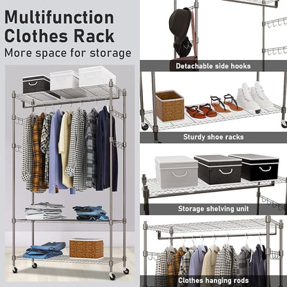 Heavy Duty Clothes Rack, Adjustable Rolling Garment Rack - Image 4
