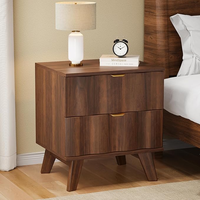 Nightstand, Bedside Table with 2 Drawers and Metal Handles, Sofa Side End Table by EnjoyaWarmandCozyLife