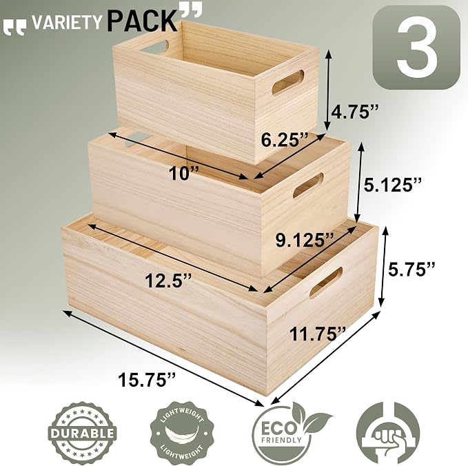 Sorbus Unfinished Wood Crates - Image 6