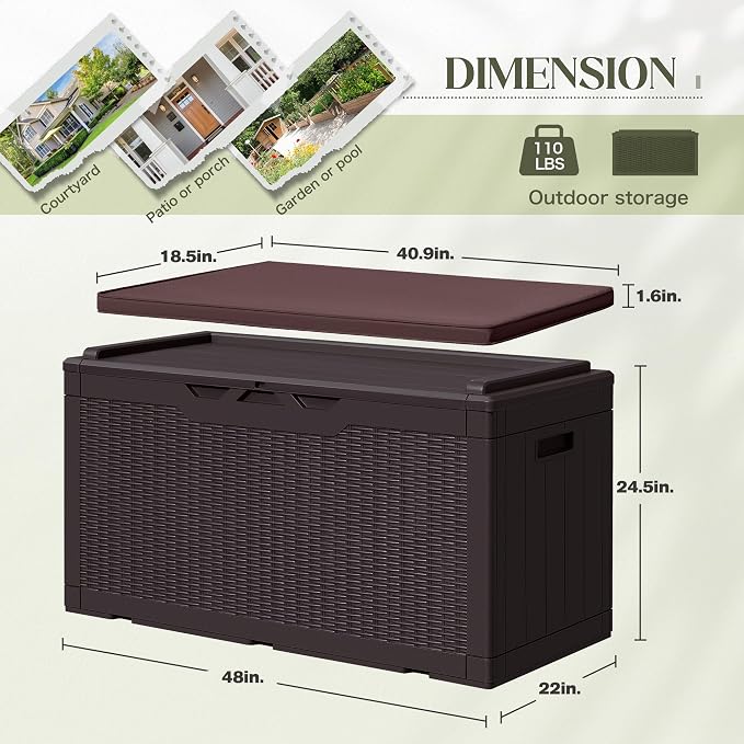 Greesum 100 Gallon Resin Deck Box Large Outdoor Storage - Image 4
