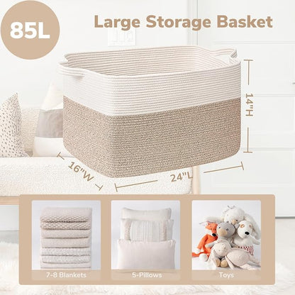 Goodpick Extra Large Woven Blanket Basket, 23.6" x 15.7" x 13.8" Storage - Image 3
