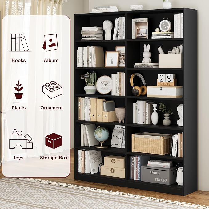 FACBOTALL Bookshelf and Bookcase, 6-Tier Double Wide Bookshelves, Freestanding - Image 5