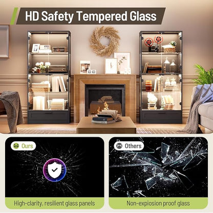 Display Cabinet with Glass Doors, 3 Color Lights, Auto-On Sensor, 4 Tempered - Image 7