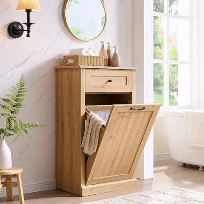Tilt Out Laundry Hamper Cabinet, 10 Gallon Farmhouse Trash Can Cabinet by IFBUYFarmhouseFurniture