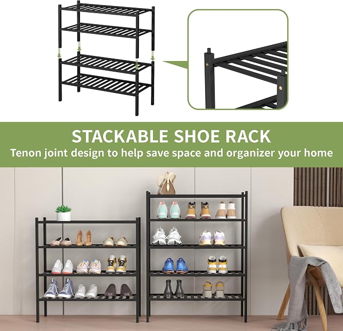 4 Tier Bamboo Shoe Rack for Closet Free Standing Wood Shoe Shelf for Entryway - Image 5