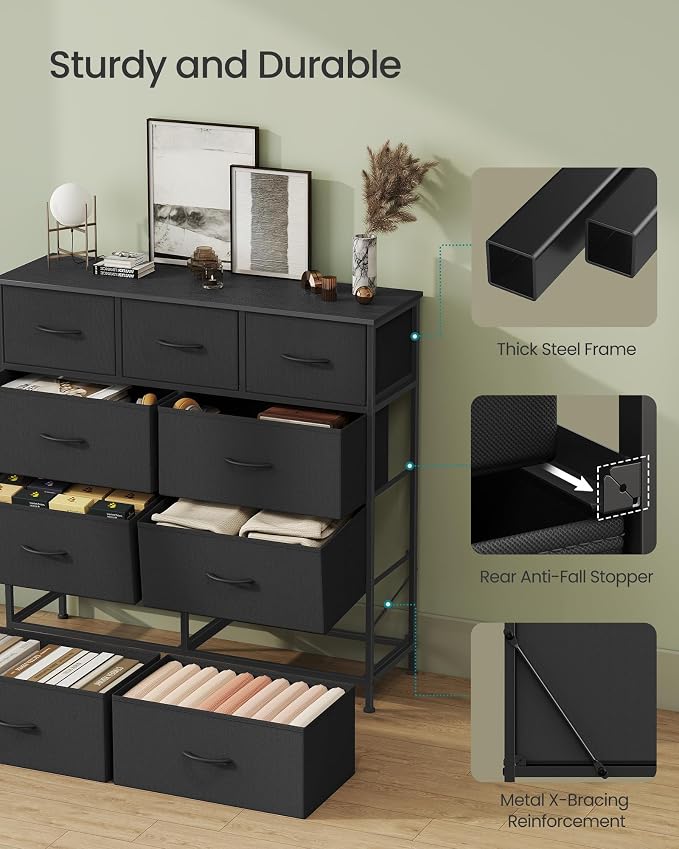 SONGMICS Dresser for Bedroom, Chest of Drawers, 9 Non-Woven Fabric Drawers - Image 6