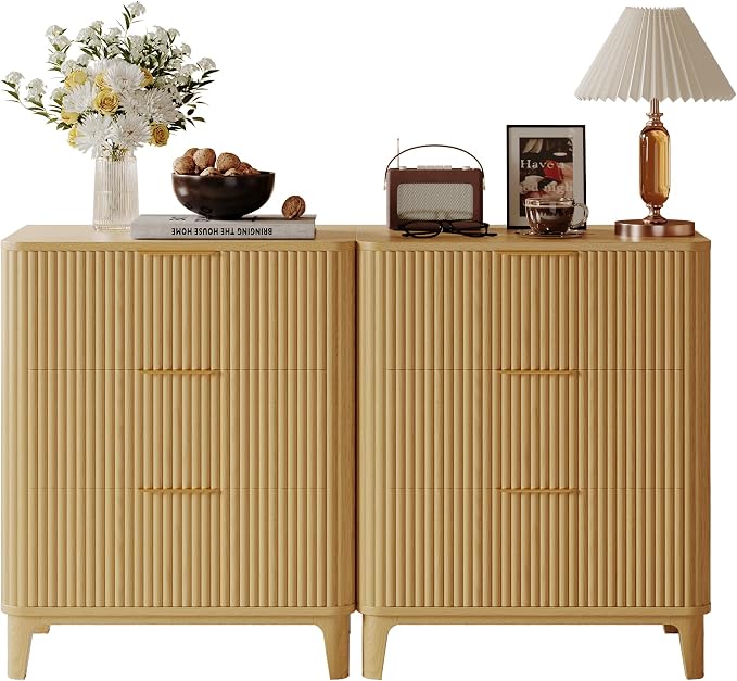 3 Drawer Fluted Dresser for Bedroom Set of 2, Modern Curved Closet Dressers - Image 9