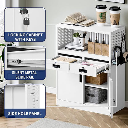 Yizosh Locking Cabinet with 2 Drawers, Metal Storage Cabinet with Locking Doors - Image 6