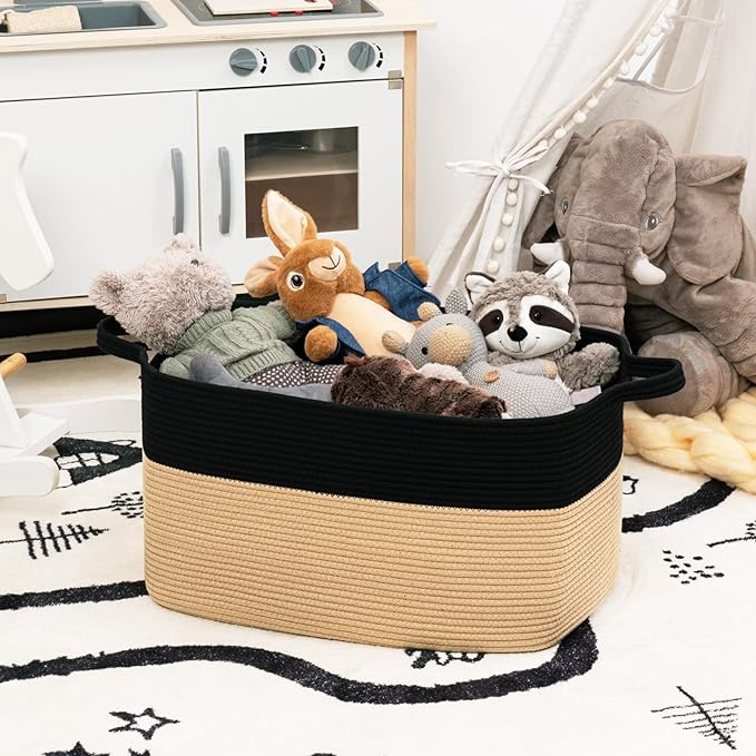 Goodpick Large Woven Storage Basket, 21.6" x 14.9" x 11.8" Rectangle Cotton - Image 4