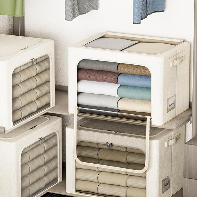 4 Pack Clothes Storage Bins - 66L Stackable Storage Box with Lid，Foldable - Image 6