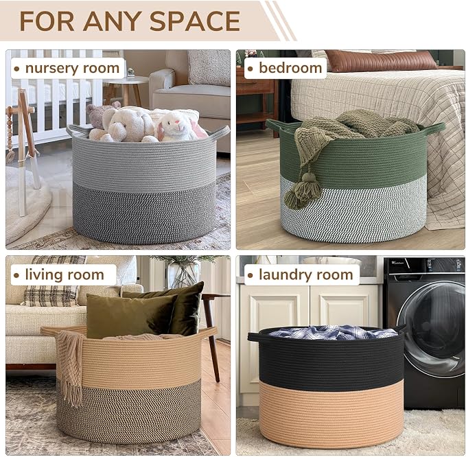 INDRESSME 115L Extra Large Cotton Rope Blanket Basket - Image 4