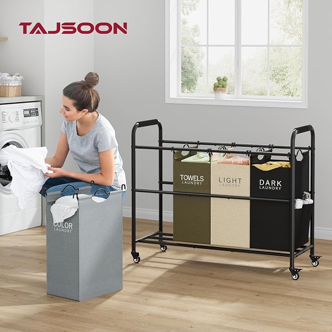 Tajsoon 4 Bag Laundry Sorter Cart, 4 Section Laundry Hamper Sorter - Image 2