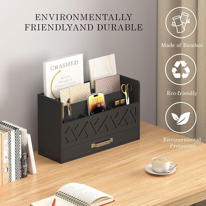 Bamboo Mail Organizer Countertop Wood Desk Organizer Drawer Tabletop Storage - Image 4