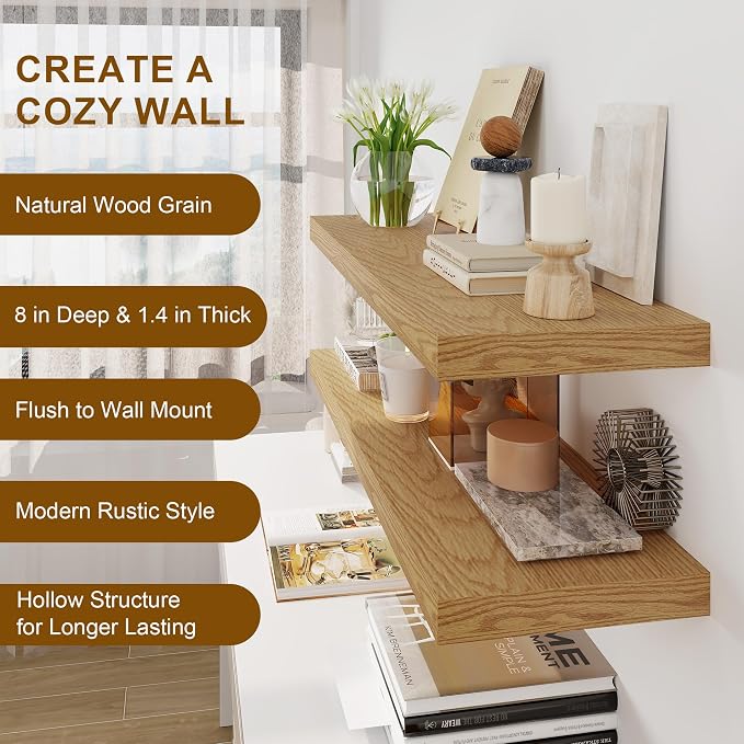 30 Inch Floating Shelves, Rustic Floating Wall Shelves 8 Inch Deep, 30 x 8 - Image 5