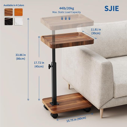 C Table End Table Adjustable Height, 360°Swivel TV Tray Table - Image 2