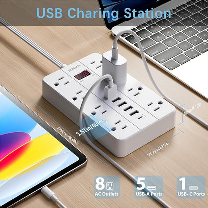 Power Strip with USB, Flat Plug Extension Cord Surge Protector 5 Ft, HUNIAN - Image 2