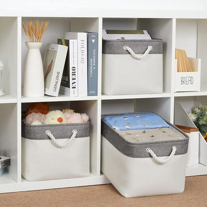 Bidtakay White Baskets with Cotton Rope Handles Decorative Storage Bins Fabric - Image 4