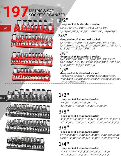 8-Piece Magnetic Socket Organizer Set, 1/4" and 3/8" SAE & Metric Deep & - Image 2