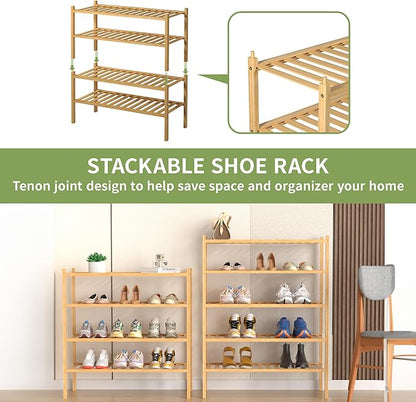 5 Tier Bamboo Shoe Rack for Closet Free Standing Wood Shoe Shelf for Entryway - Image 5