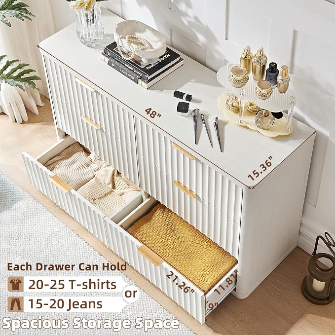 LEYAOYAO Fluted 6 Drawers Dresser, Curved Profile Design, Dresser TV Stand - Image 6
